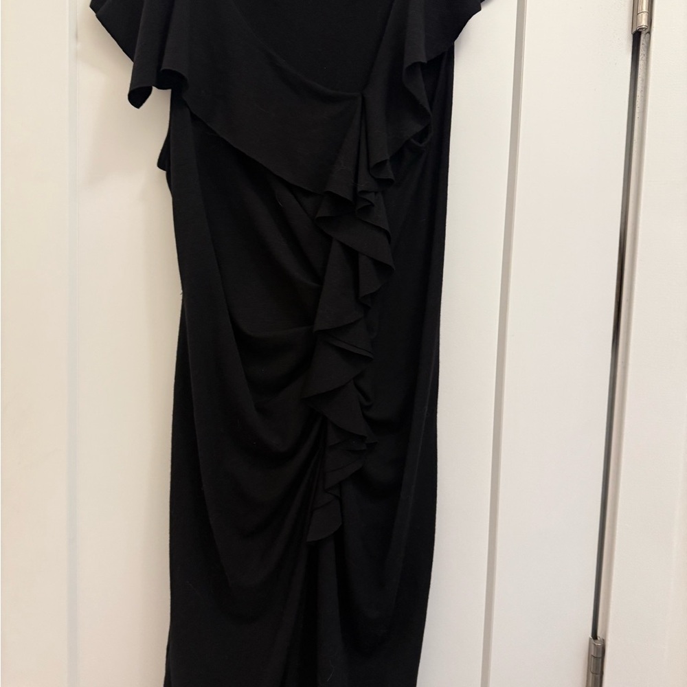 DKNY Ruched Ruffle Black Knit midi size large Excellent Condition - Picture 2 of 6